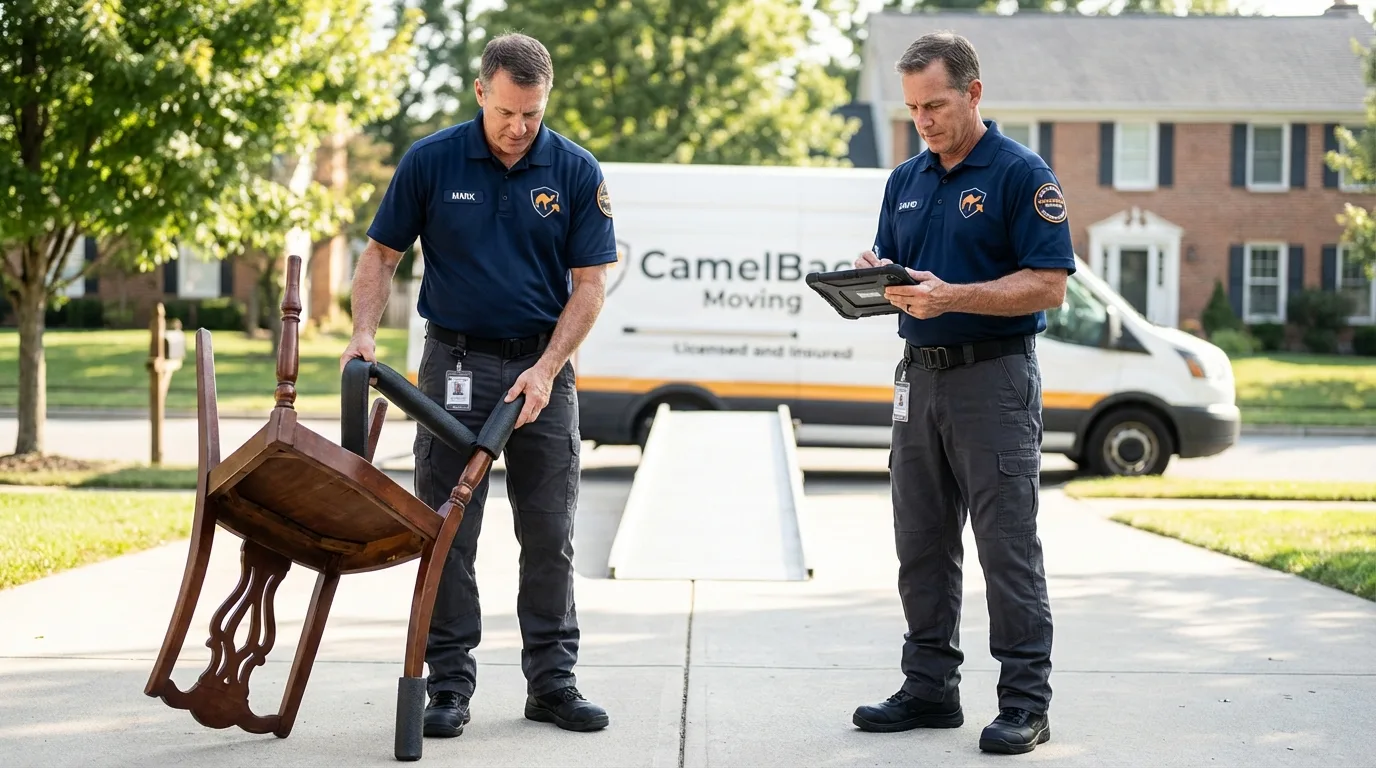 Movers inspecting furniture for damage prevention before loading in Brentwood, TN