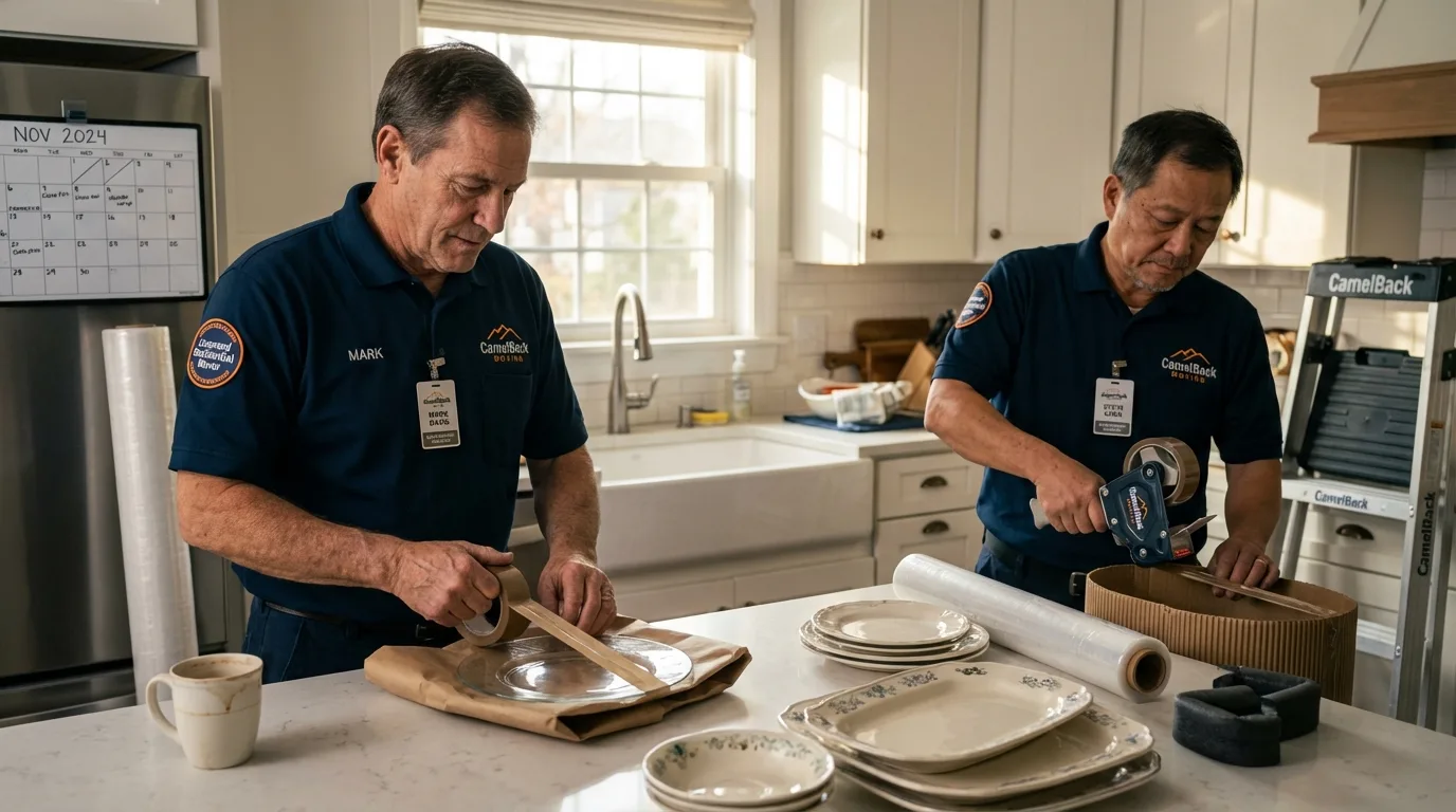 Professional crew packing kitchen dishware in Brentwood, TN